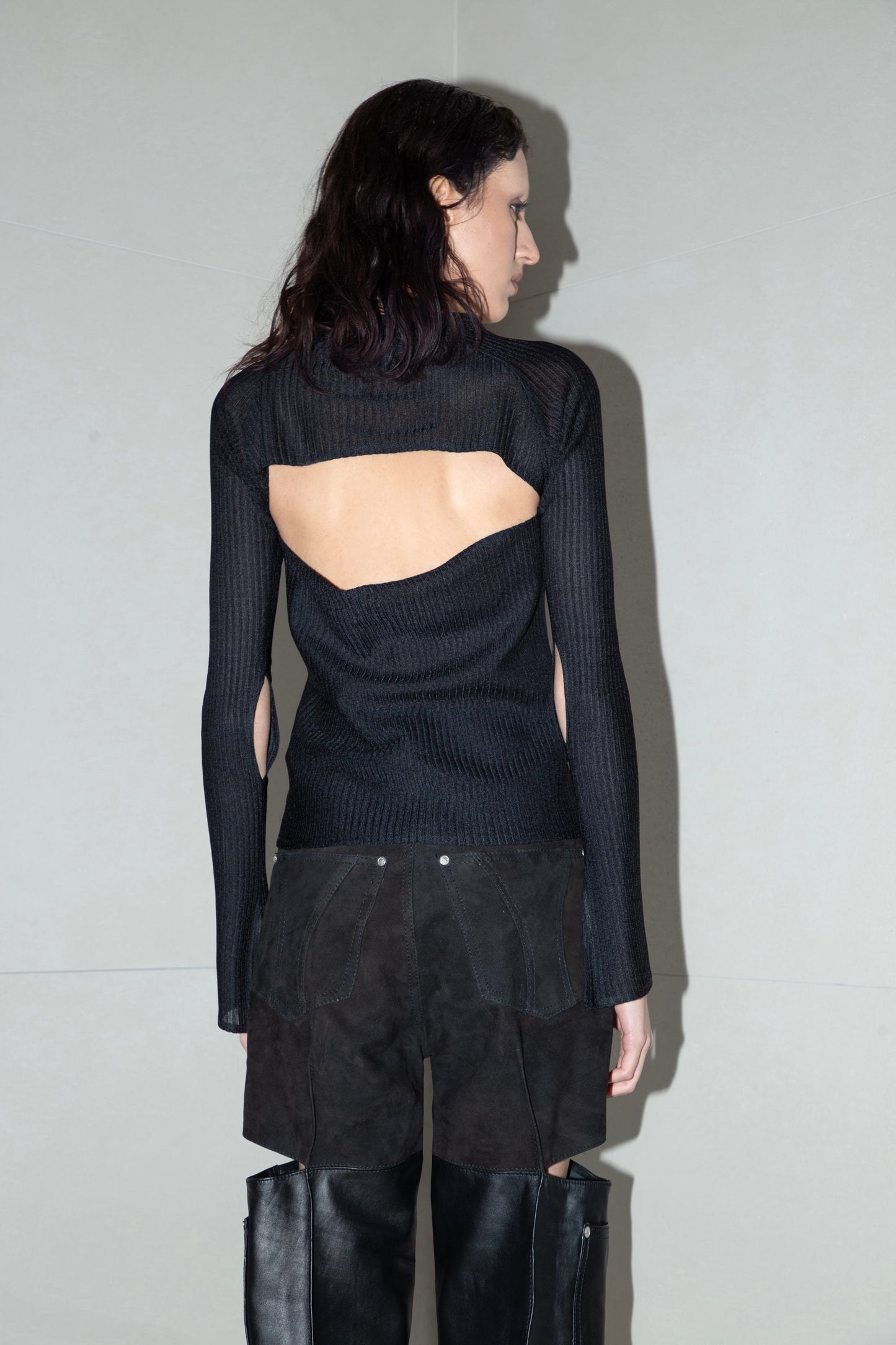 Black Cutout Leather Pants