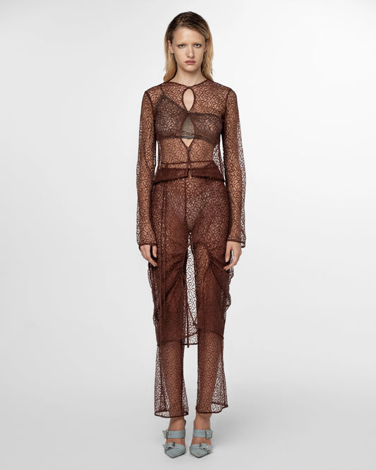 Brown Lace Pants with a Skirt