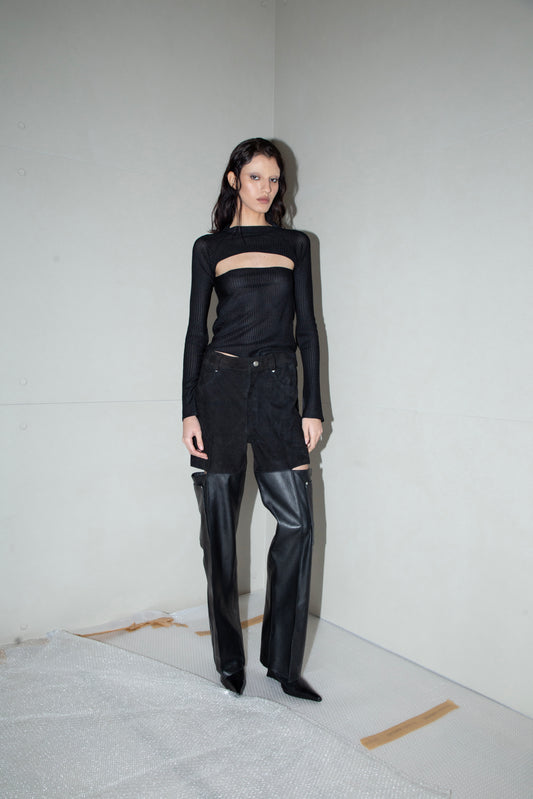 Black Cutout Leather Pants