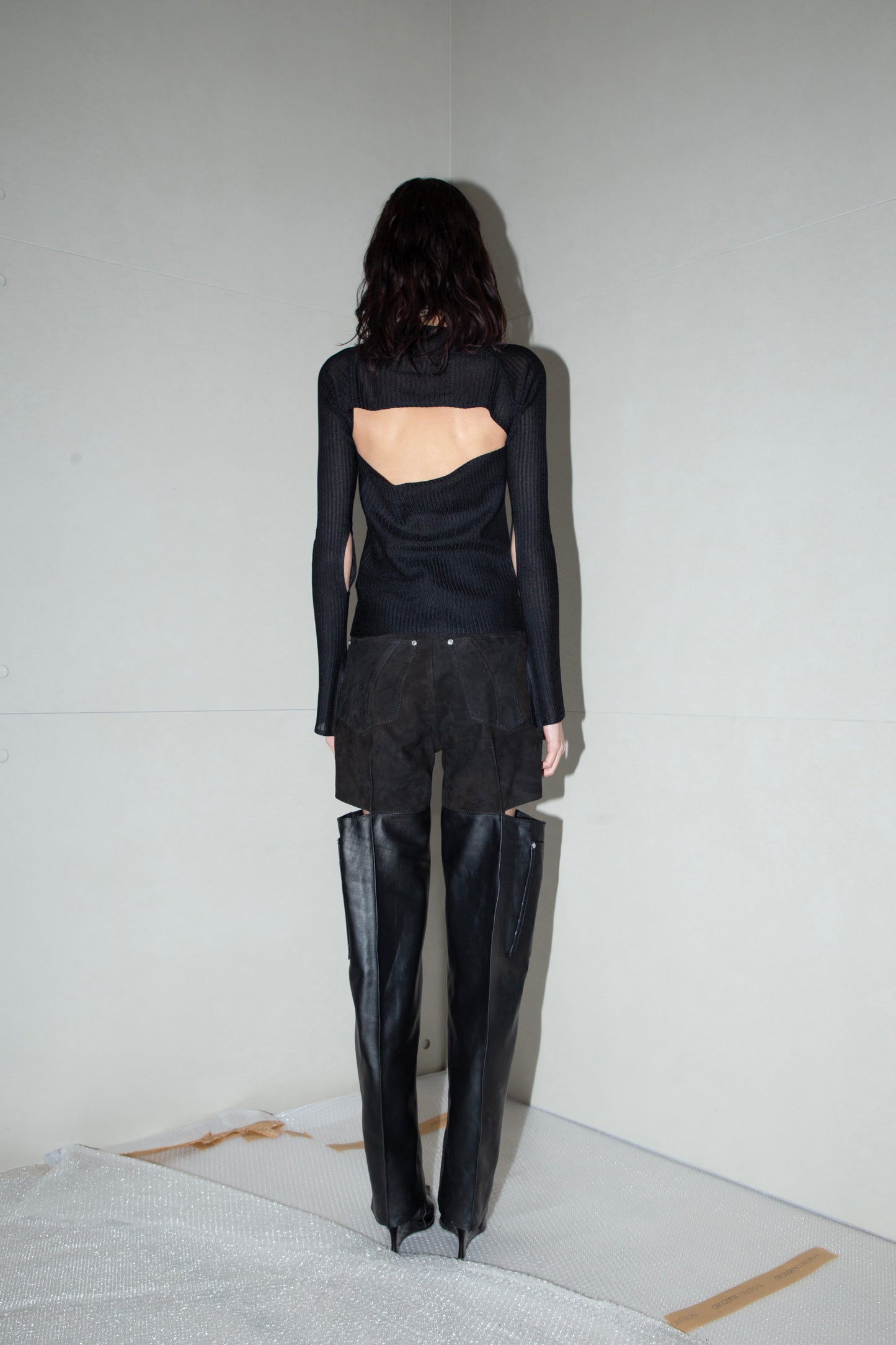 Black Cutout Leather Pants