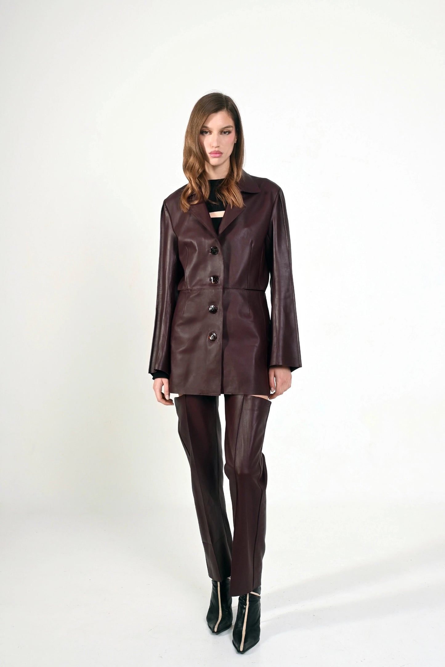 Ana burgundy leather jacket