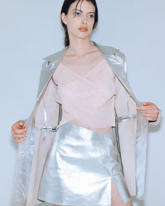 Silver leather skirt