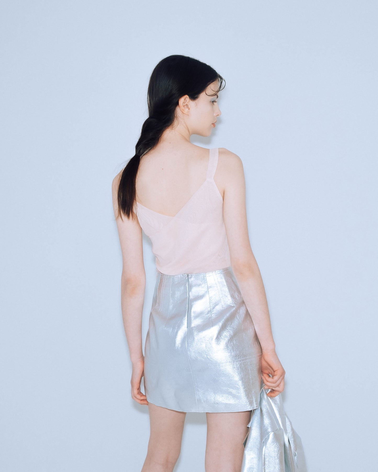 Silver leather skirt